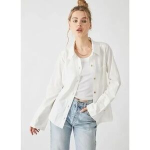 Free People We the Free Mackenzie Poplin White Shirt Jacket XS